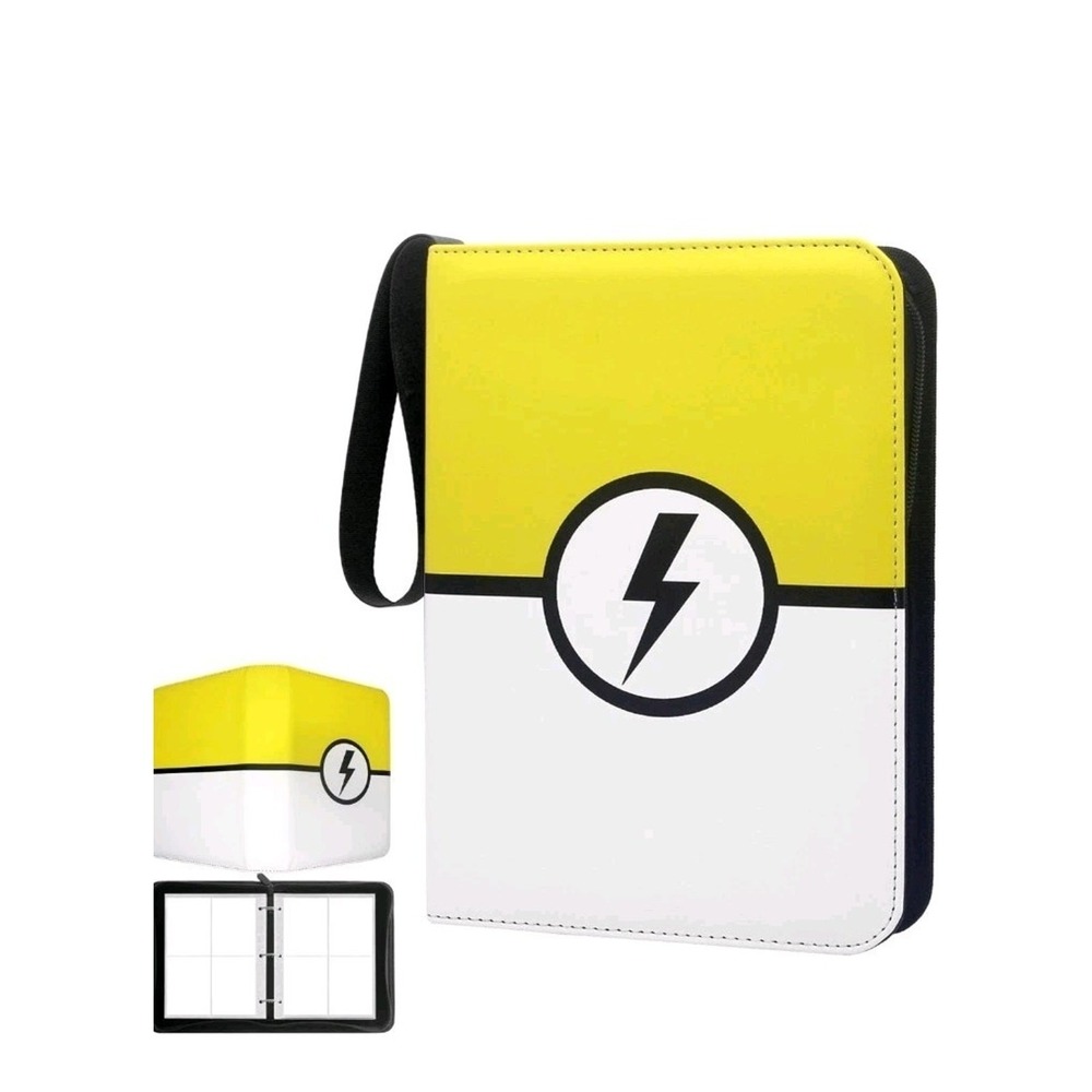 4-Pocket Trading Card Binder 400 Pockets Yellow Lightning Bolt Zipper Case s21